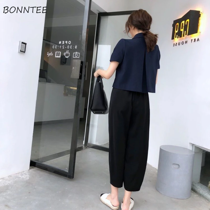 Frauen Bottoms Hosen Chiffon Chic Einfache Casual Reine Streetwear BF Hohe Taille Alle-spiel Breite Bein Trendy knöchel-länge Weibliche Gemütliche