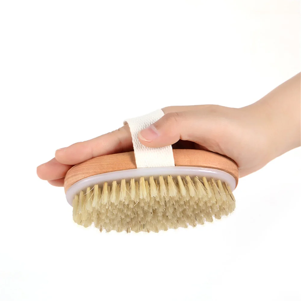 1PCS Wet Dry Dual-purpose Skin Body Natural Bristle Brush Soft SPA Brush Bath Massager Home Bathroom Exfoliator Shower Brush