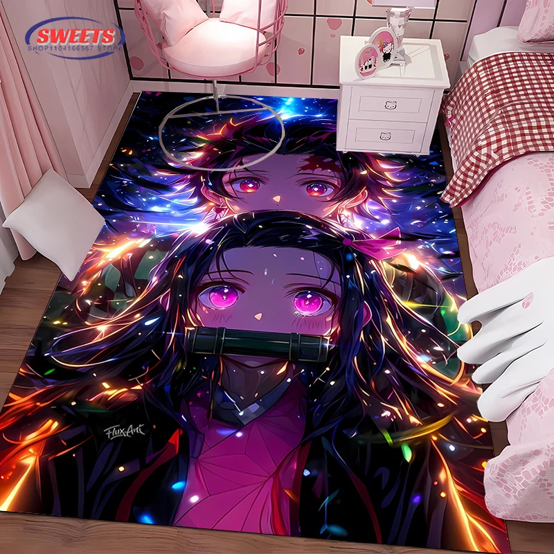 NO.2 Classic Demon Slayer Kamado Nezuko Theme Carpet,Living Room Bedroom Office Kid Room of Choice,Non-slip Machine Washable Mat