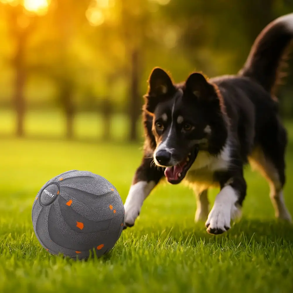 Bite Resistant Smart Dog Toy Ball USB Rechargeable Wear Resistant Dog Bouncing Ball Durable with Light Electronic Rolling Ball