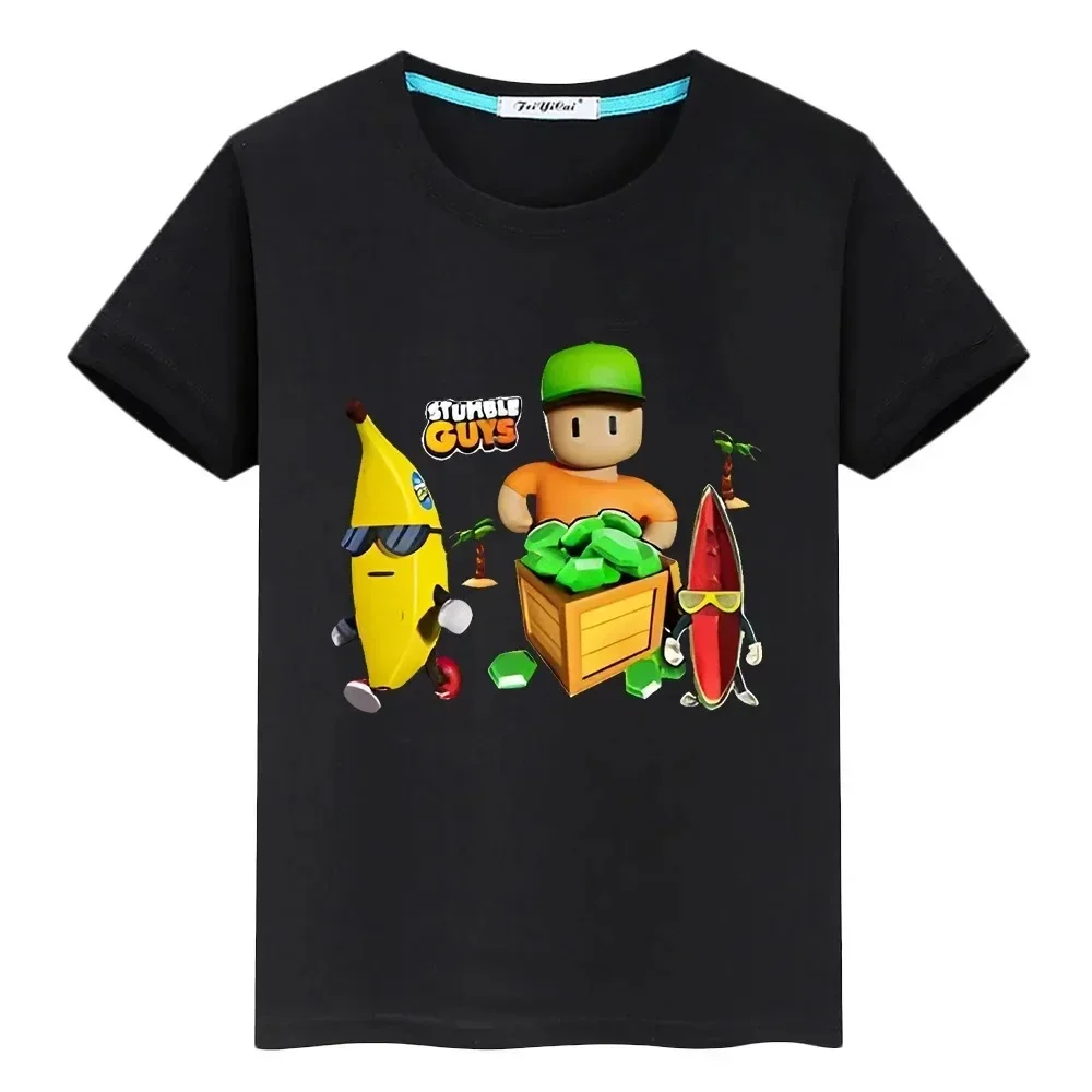 2024 Stumble Guys 100%Cotton Print Short Sleeve Tops Summer T Shirt for Kids Boy 10years Pride Tshirt Y2k One Piece Girl Clothes