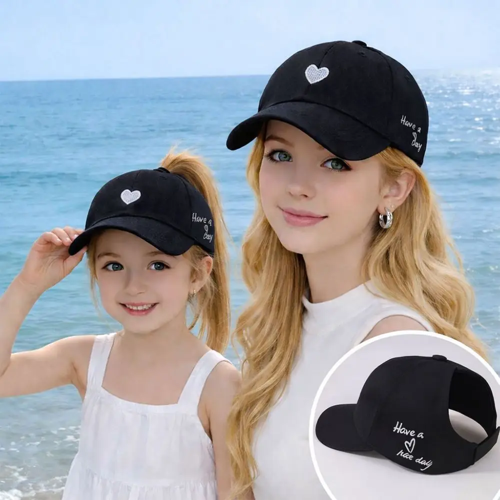Heart-embroidered Baseball Cap for Girls Breathable UV Protection High Ponytail Cap Cute Sun Protection Tool