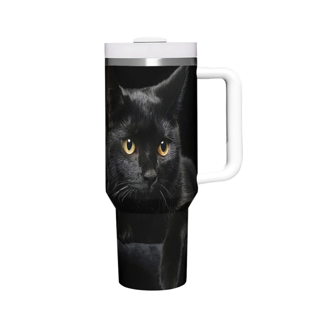 

Black Cat 40 oz Tumbler with Handle and Straw Lid,Stainless Steel Insulated Tumblers,Travel Coffee Mug Cup, Insulated Cup