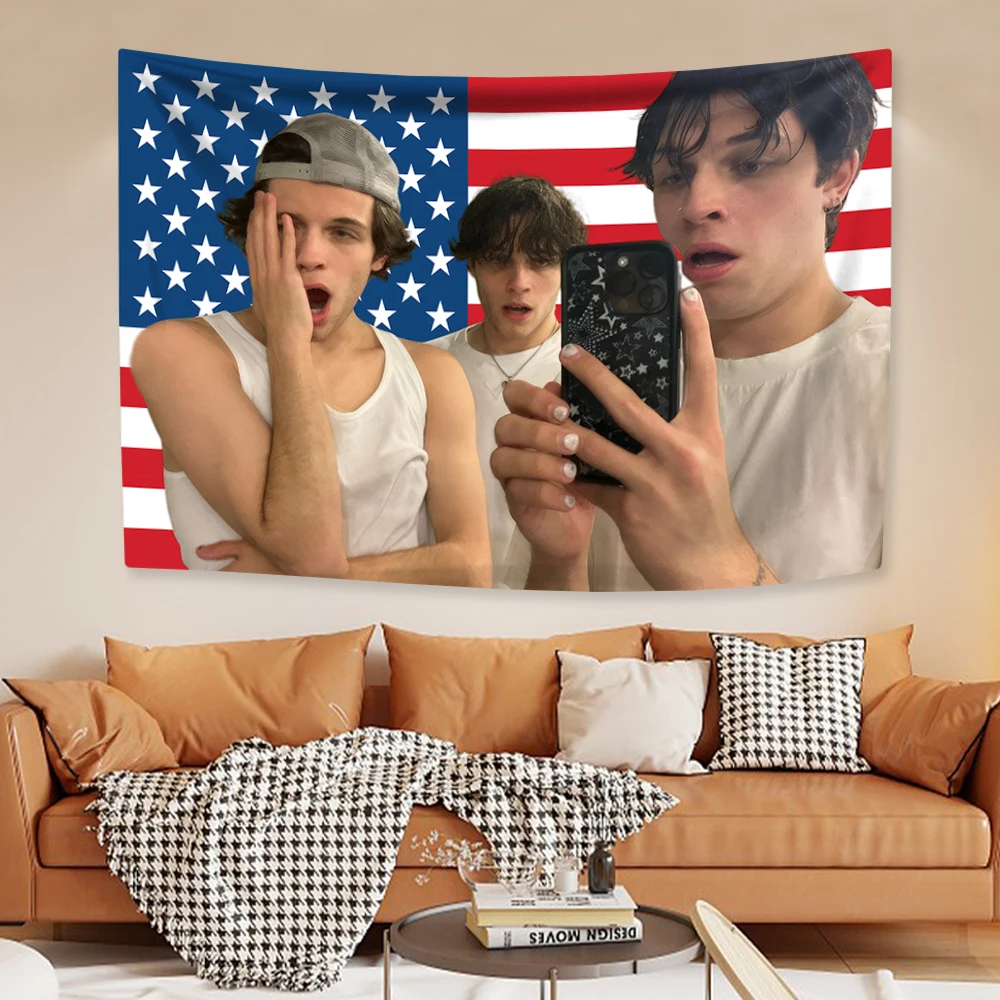 Triplets tapiz divertido con bandera americana para colgar en la pared, arte de fondo para dormitorio, decoración de sala de estar, regalos para amigos