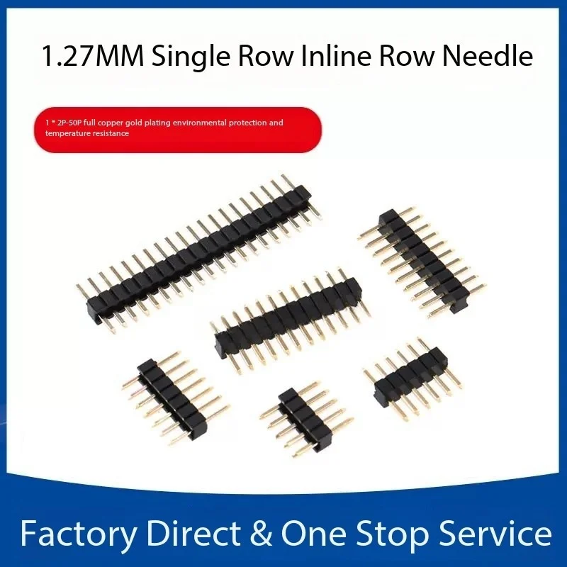 5PCS 1.27mm Single Pin Row Direct Insert 1x2P/3/4/5/6/7/8/9/10/12/15/20/40/50P Gold Plating