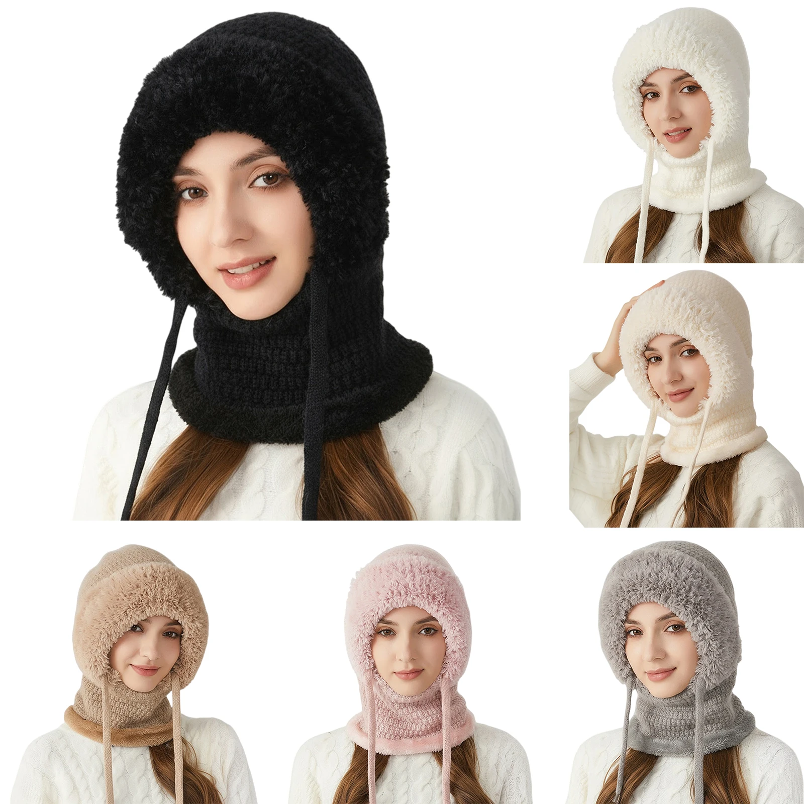 

Вязаная шапка-бини 3 в 1, шарф и маска, плюшевые наушники, шапка с черепом, вязаная шапка-балаклава для женщин, снаряжение для экстремальной холодной погоды