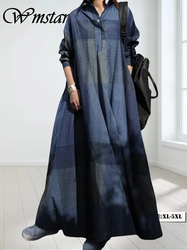 

Wmstar Dresses Women 2025 Long Sleeve Print Button Loose Elegant Casual Maxi Long Dress Wholesale Drop Shipping New Stye