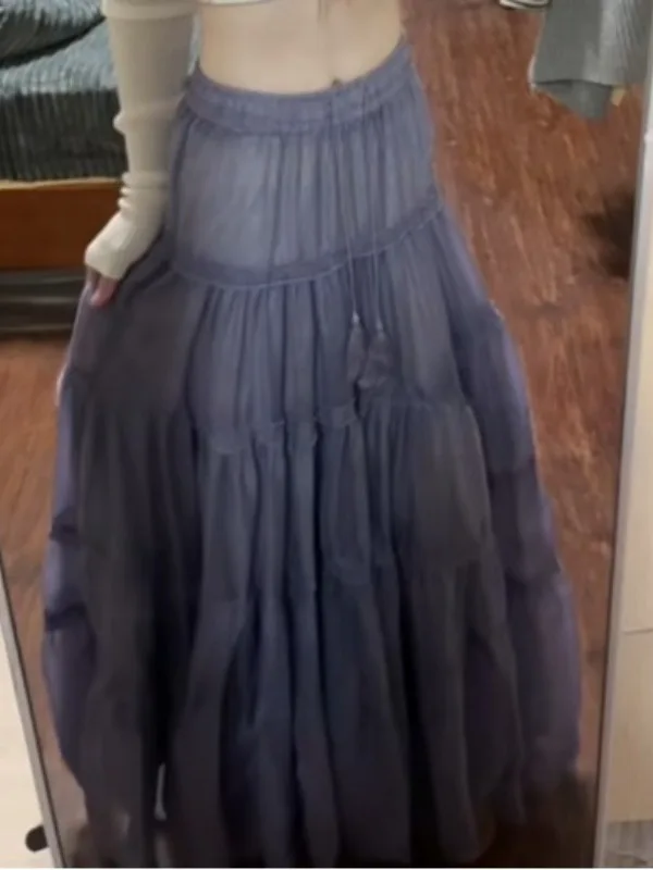 Gonna torta viola Dopne Mood Gonna coreana a vita alta con corpo a vita alta Bella gonna lunga a trapezio con vestibilità stand