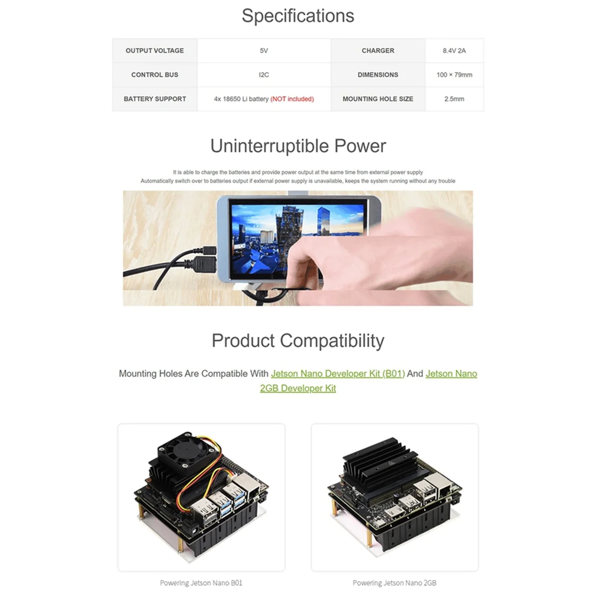 AT87-For Jetson Nano B01 / 2GB UPS Power Module, Uninterruptible 5V Power Supply, 5A High Current - EU Plug