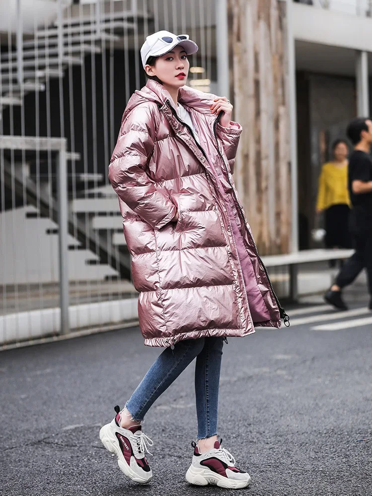 Winter Women\'s Coats Long Hooded Parkas Fashion Glossy Warm Thicken Cotton Padded Overcoat Oversize Puffer Jackets Female