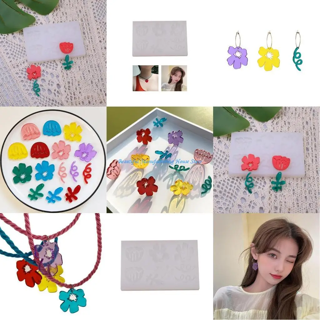 

E56A Silicone Mold Flower Keychain Earring Pendant DIY Casting Mould Jewelry Epoxy