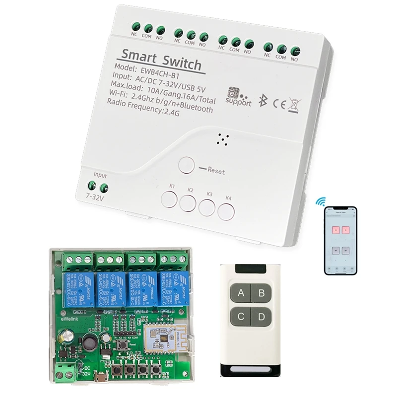 Vendita calda EWeLink Smart WiFi Bluetooth Interruttore Modulo Relè + Telecomando 7-32V On Off Controller 4CH 2.4G WiFi Remoto per Alexa