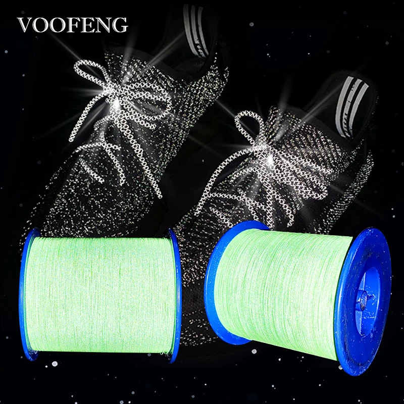 VOOFENG 0.5mm 4000 metri PE Fluo.Green Double Sides filo riflettente maglia di seta sui vestiti fettuccia cappello scarpe calzini RS-11RT