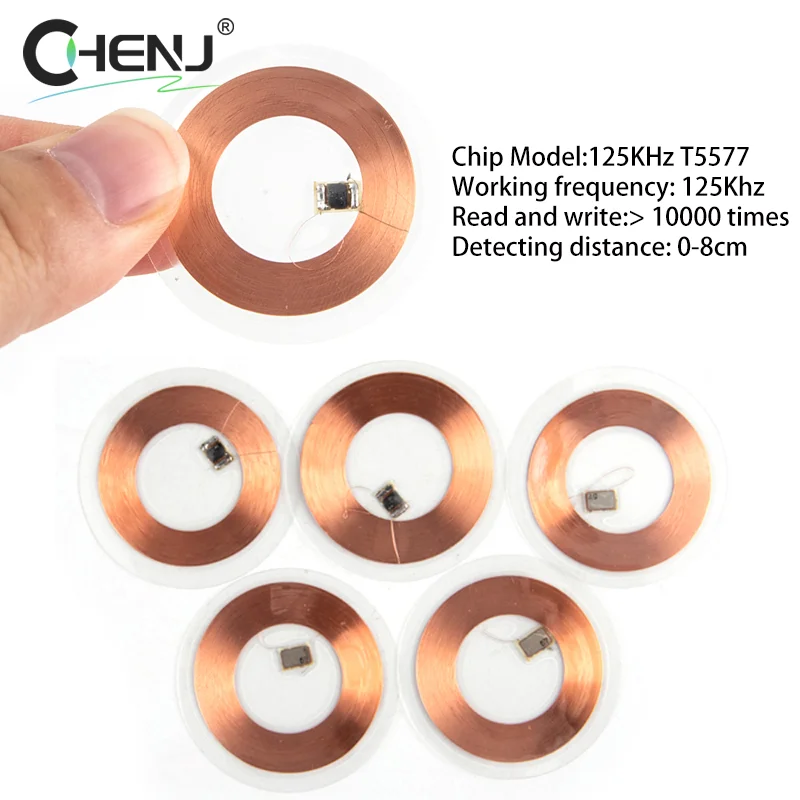 5Pcs 125KHz ID T5577 Writable Rewritable Copper Coil Coin Card Keyfob RFID Ultra-thin Cell Phone Access Card 38MM