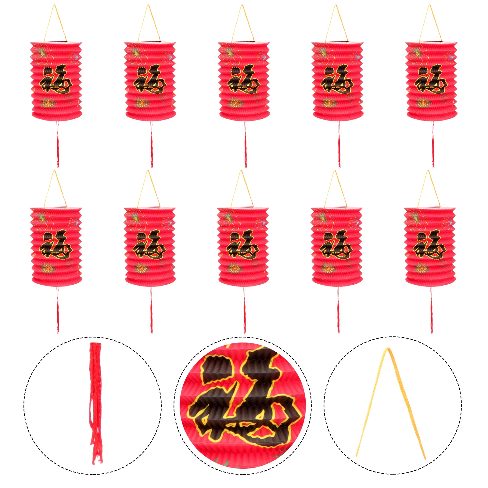 

10PCS Red Paper Lanterns New Year Party Spring Festival nament Decorative Chinese Hanging Fu Elements Design Warm Holiday