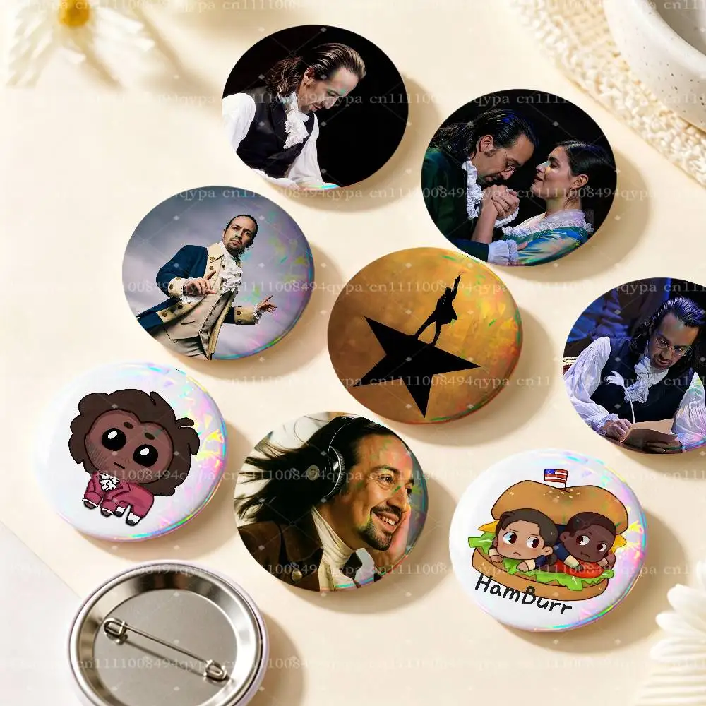 H-Hamilton Musical Button Supplies Round Badge Pins Clothes Decor Metal Pin Back Cover Metal Cover Laser Film