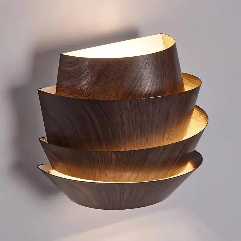 

Nordic style iron wall lamp wooden grain LED G9 bulb warm light for indoor use