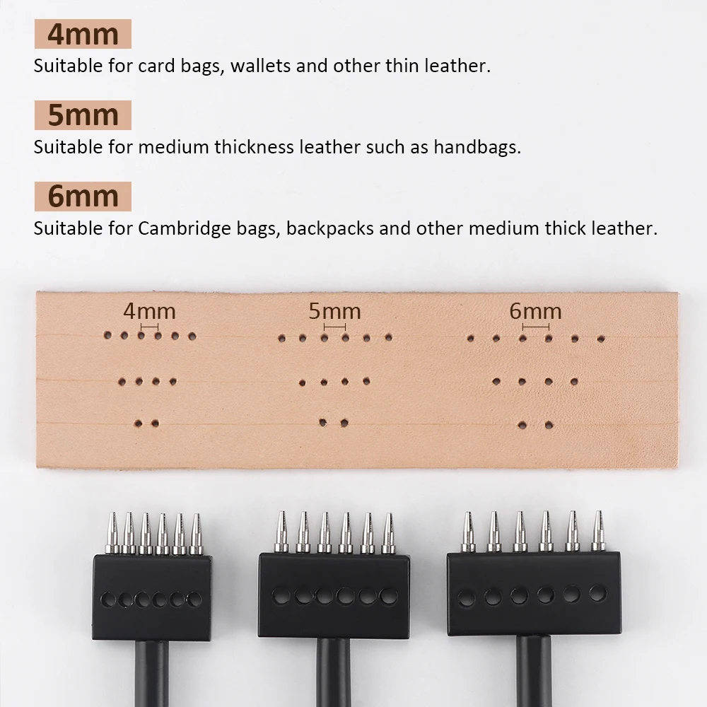 QJH 3Pcs Black Leather Holes Punch Round Chisels 2/4/6 Prong Stitching Chisel Set DIY Leather Craft Tool Kits (4/5/6 mm-55 Steel