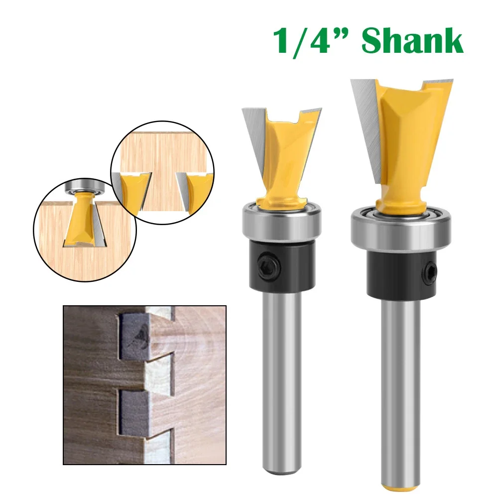 

1 шт., 1/4 дюйма, 6,35 мм, фреза с хвостовиком, резьба по дереву, набор фрез с ласточкиным хвостом и подшипником, деревообрабатывающая гравировальная фреза, фрезерная фреза
