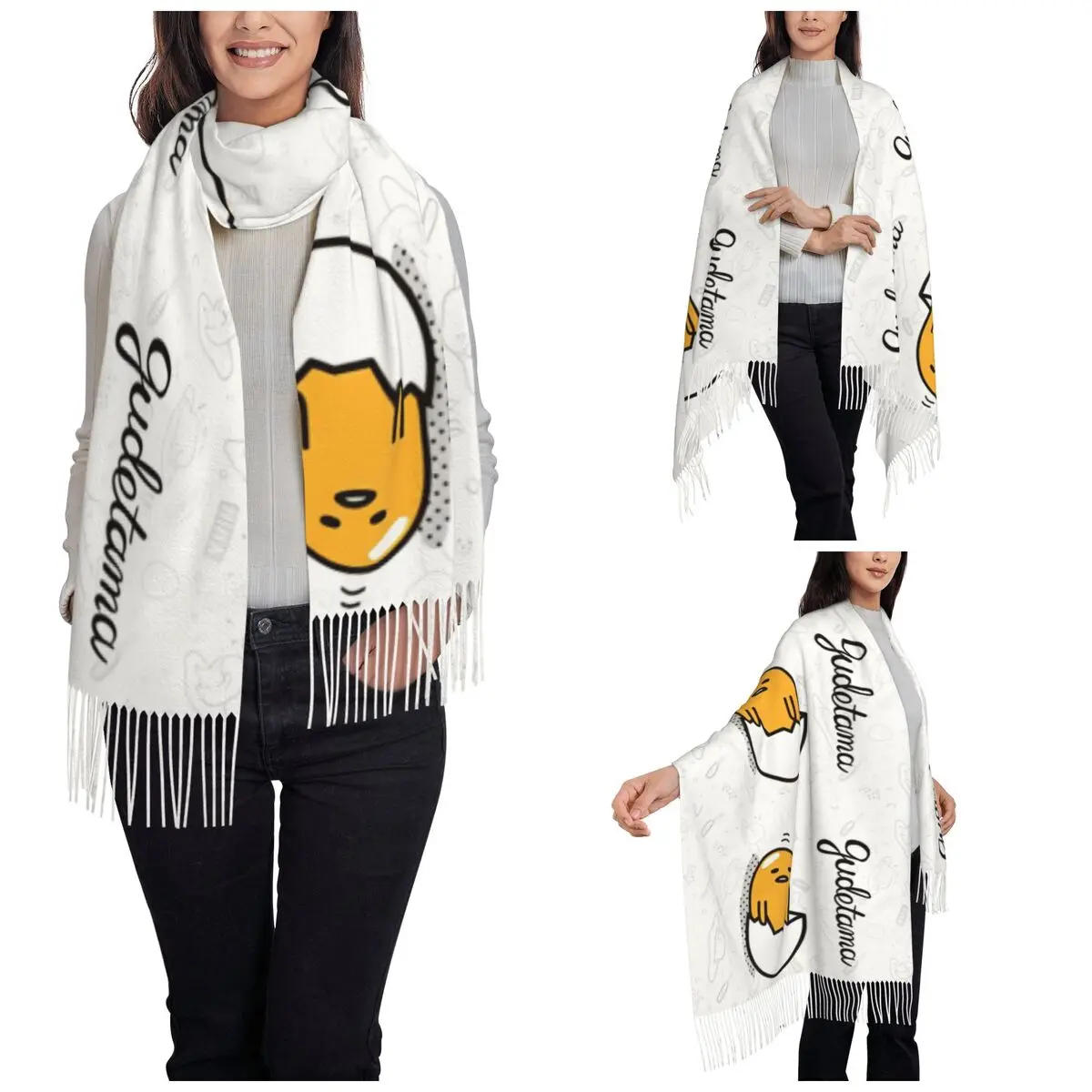 Women's Scarf with Tassel Gudetama The Lazy Egg Large Winter Warm Shawl Wrap Gifts Cashmere Scarf