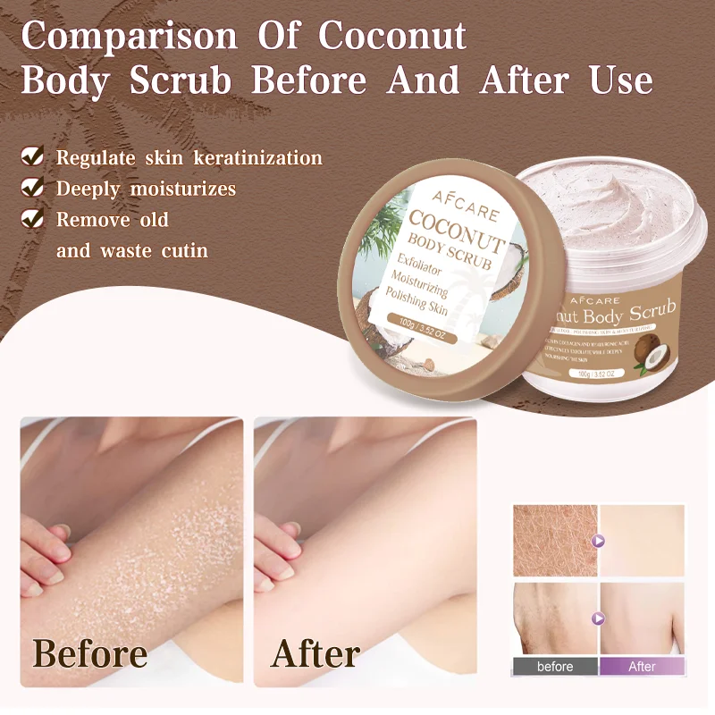 Coconut Exfoliator Body Scrub Smooth Skin Improve Chicken Skin Whitening Gentle Moisturizing 100g Deep Cleaning Cracked