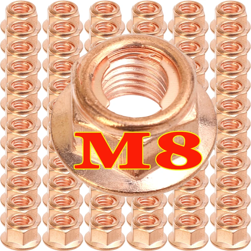 

10/20pcs Copper Exhaust Nuts M8 Copper-plated Head Stud Lock Nuts Copper Bolt Screw Bolt Screw Turbo Exhaust Stud Hex