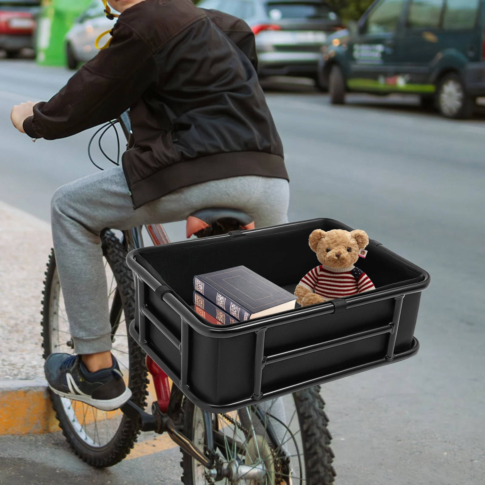 Panier de vélo 45.6*32*15cm, panier de vélo arrière, panier de vélo arrière avec filet et doublure épaisse, charge 70kg, pour vélo électrique/vélo