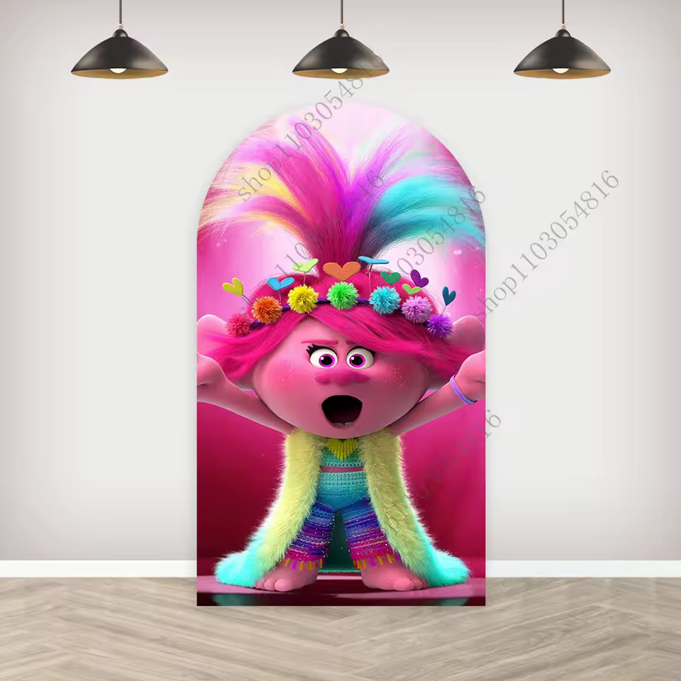 Trolls Arch Photo Backdrop Arched Wall For Girls Pink Hair Birthday Party Baby Shower Doublesided Photography Background - AliExpress 