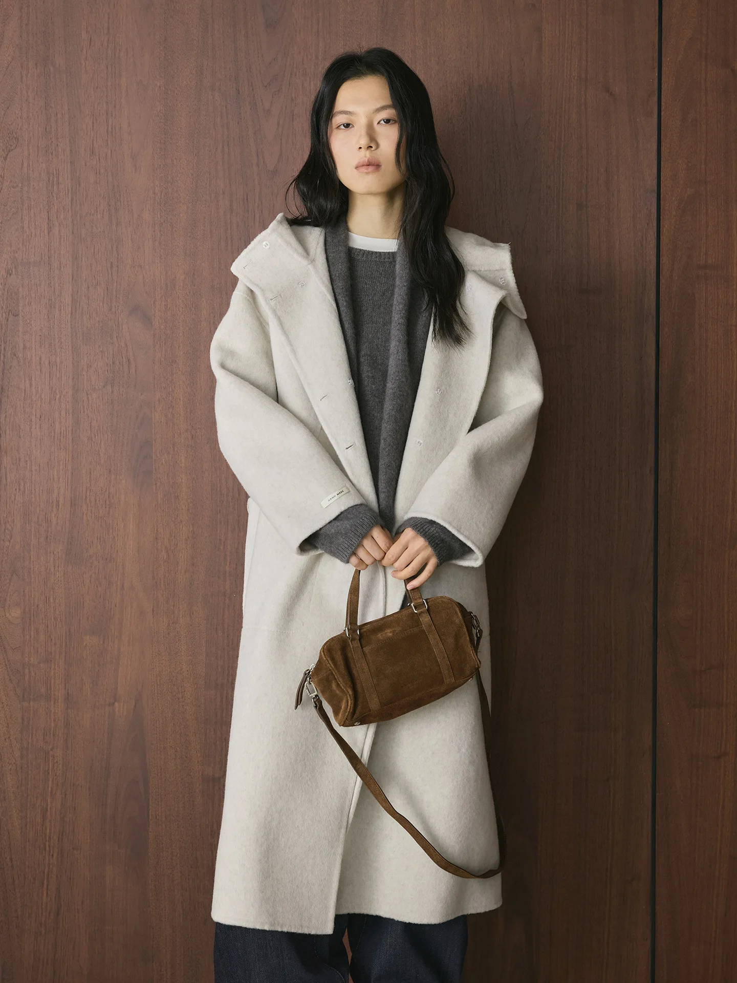 Новое зимнее модное двубортное двустороннее шерстяное пальто средней длины в корейском стиле со свободным силуэтом для женщин