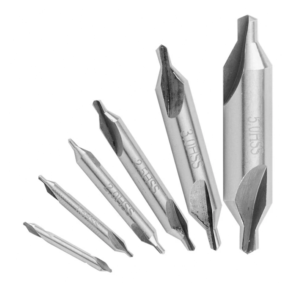 HSS 6pcs Center Drill Bits Hole Silver Countersink Double End Drilling For Lathe 5/3/2.5/2/1.5/1mm High Quality
