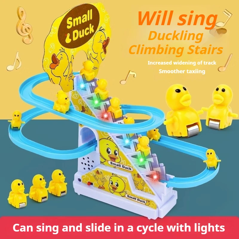 Electric Track Slide Toys Assembly Design Small Duck/Rabbit/Penguin Climbing Stair Toys Early Education Toys for Boys Girls