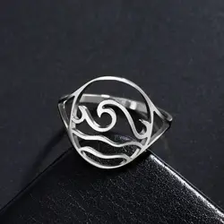 COOLTIME Sea Waves Ring Stainless Steel Silver Color Ocean Surf Finger Rings for Women Fashion Kpop Jewelry Party Gift Wholesale