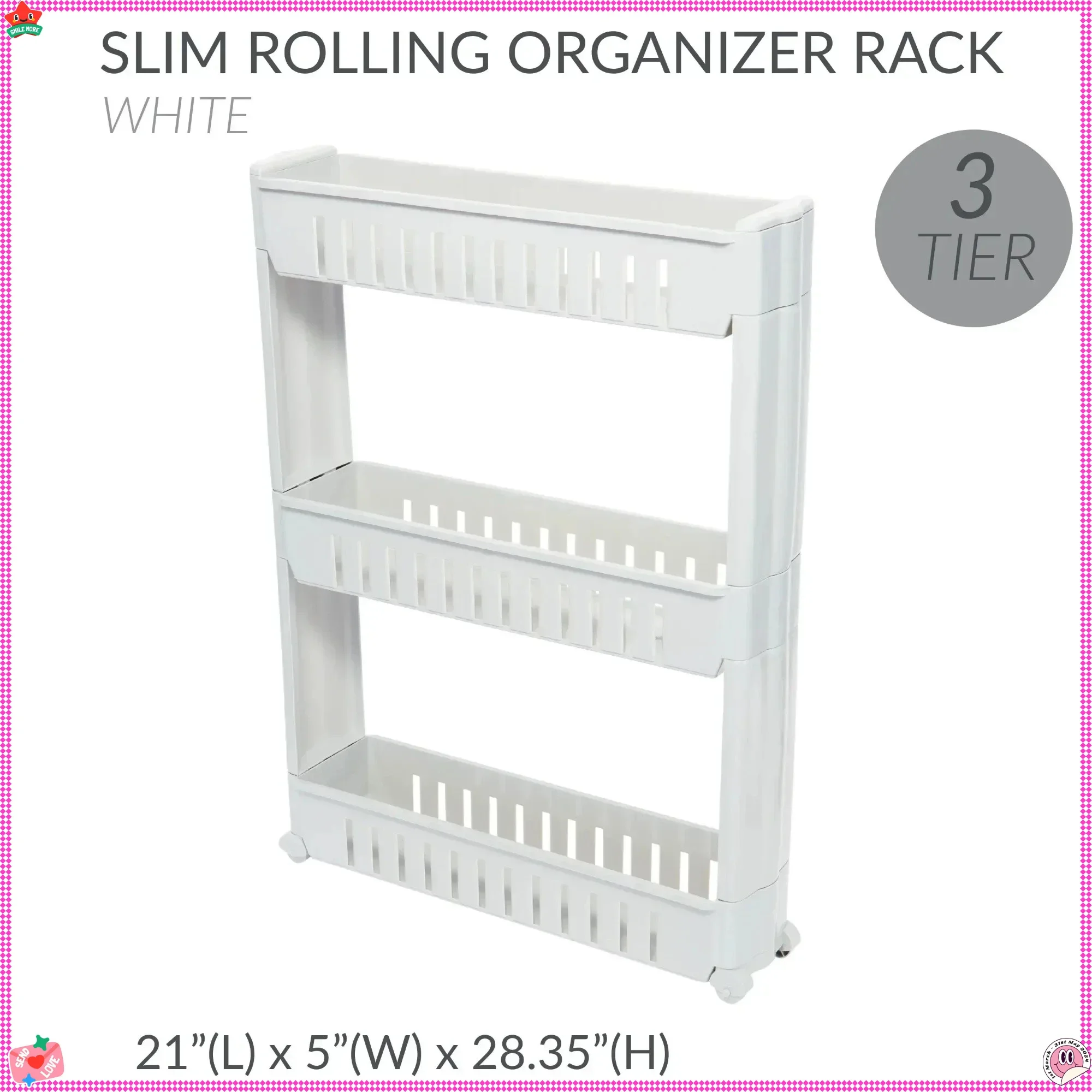 منظم عربة تخزين رفيع مع 3 طبقات، أدراج سهلة الانزلاق للخزانة والمطبخ وغرفة الغسيل والمخزن