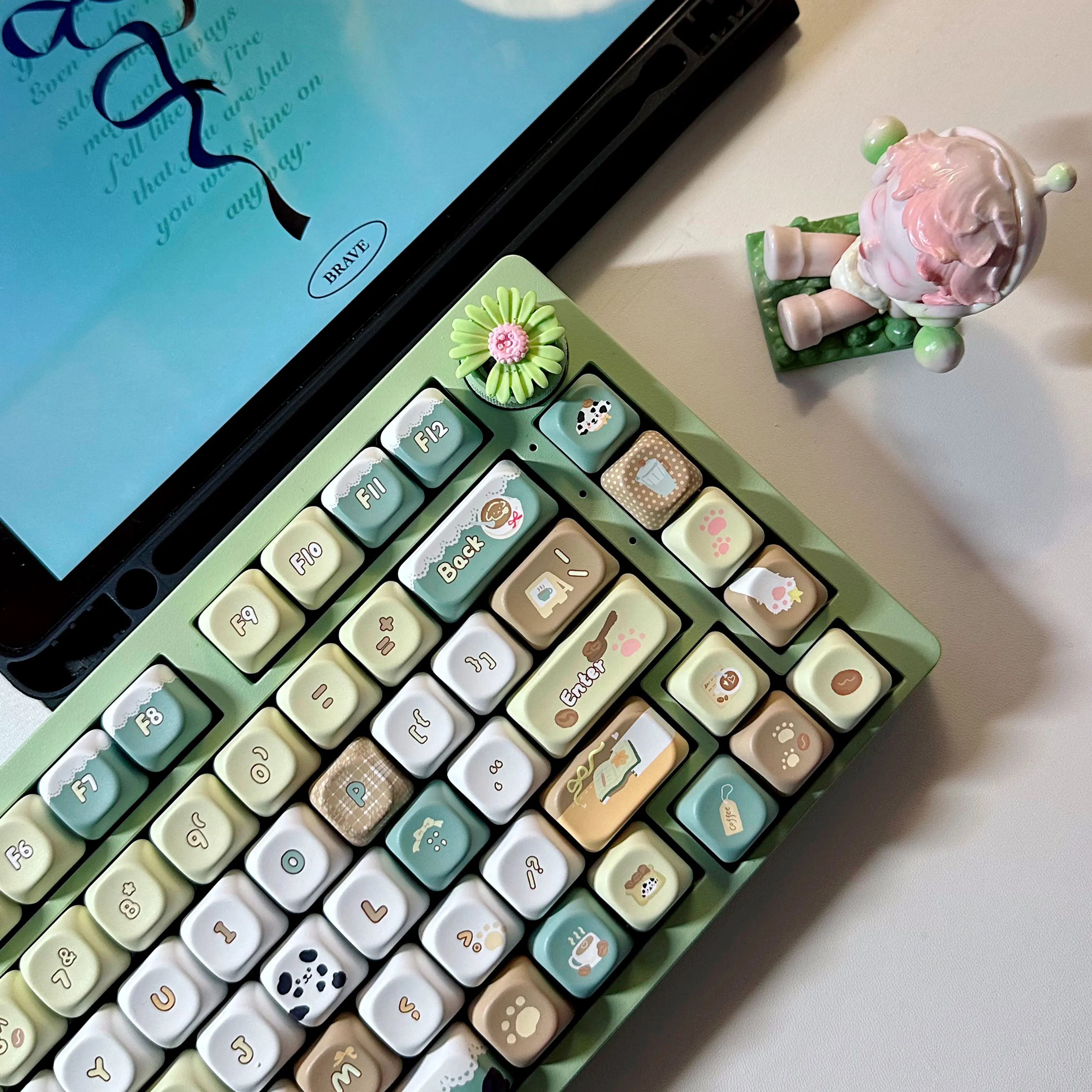 Coffee Spotted Dog Theme Keycap MOA Cherry Profile PBT Thermal Sublimation Cute Puppy Keycaps for MX Switch Mechanical Keyboard