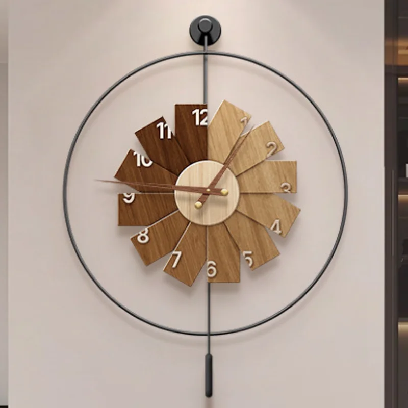 Log wind modern simple clock restaurant clock atmosphere advanced sense art living room home mute wall clock wall hanging.