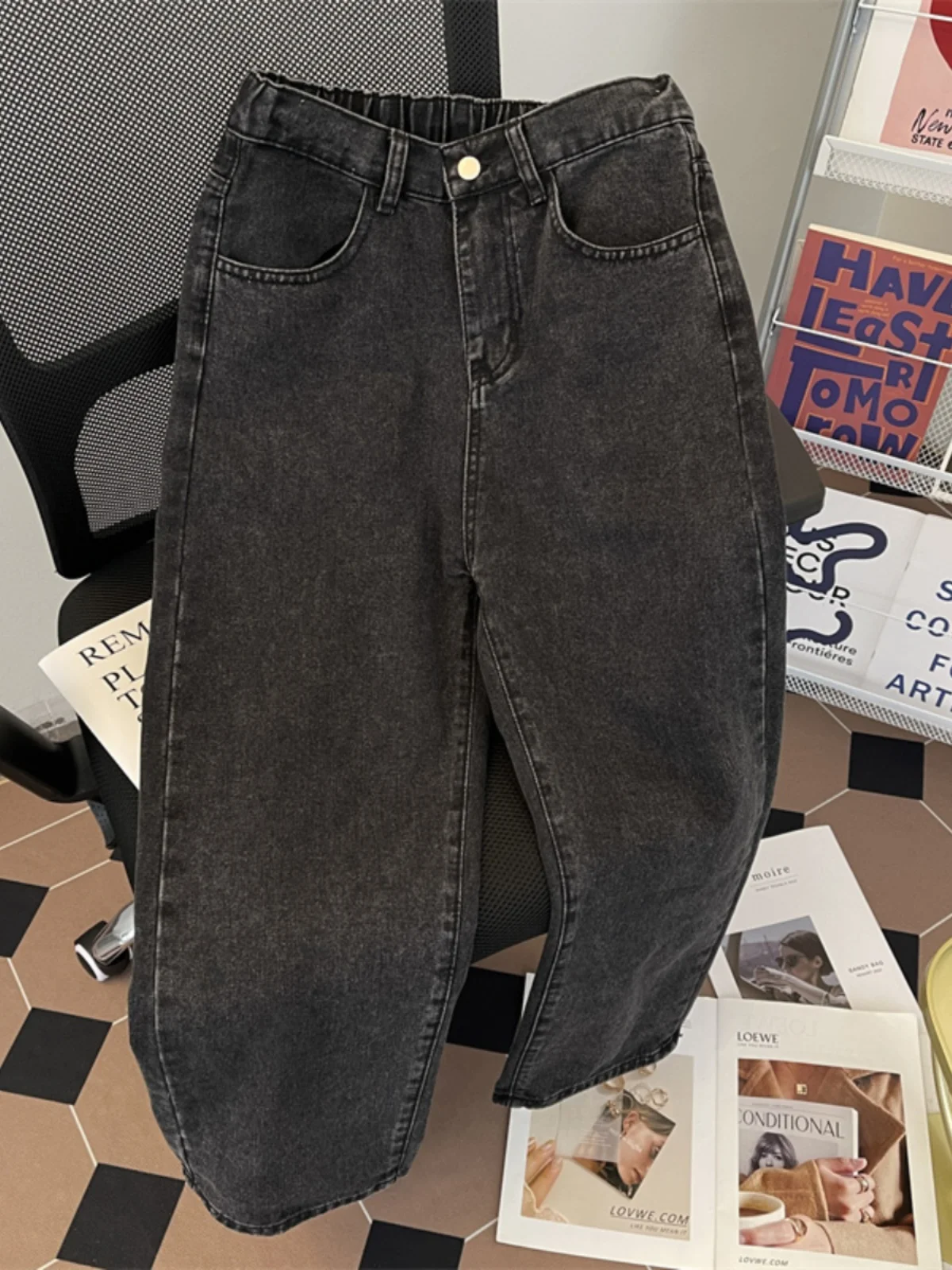 

Летние свободные мужские джинсы в стиле ретро, американские повседневные длинные брюки, универсальные, со средней посадкой, прямого кроя, свободного кроя, молодежный стиль