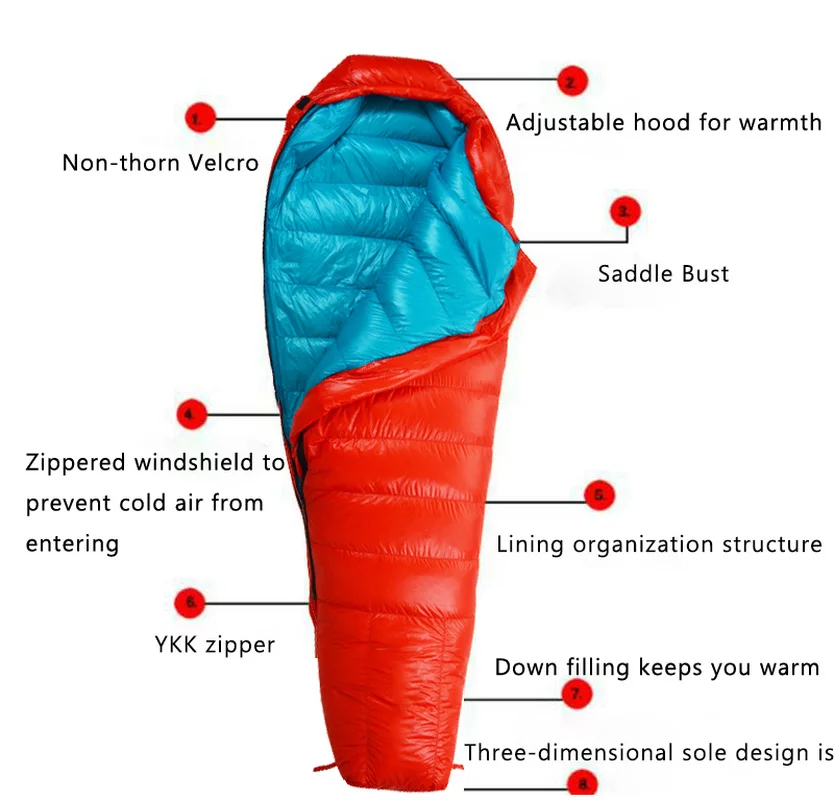 Outdoor Ultralight Camping Sleeping Bag Warm Goose Down Filled Adult Mommy Style Sleeping Bag Travel Sleeping Bag Camping Hiking