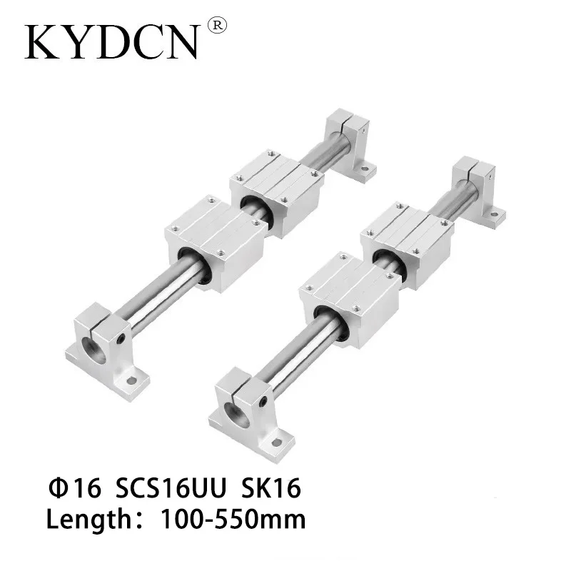 

2pcs Round Linear Rail 16mm Linear Shaft+Linear Bearing Housing SCS16UU+Linear Rail Clamp SK16 For CNC Router 3D printer parts