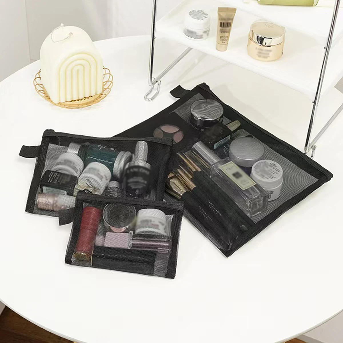 Women Mesh Cosmetic Bag Travel Storage Makeup Bag Organizer Female Make Up Pouch Portable Small Large Toiletry Beauty Case