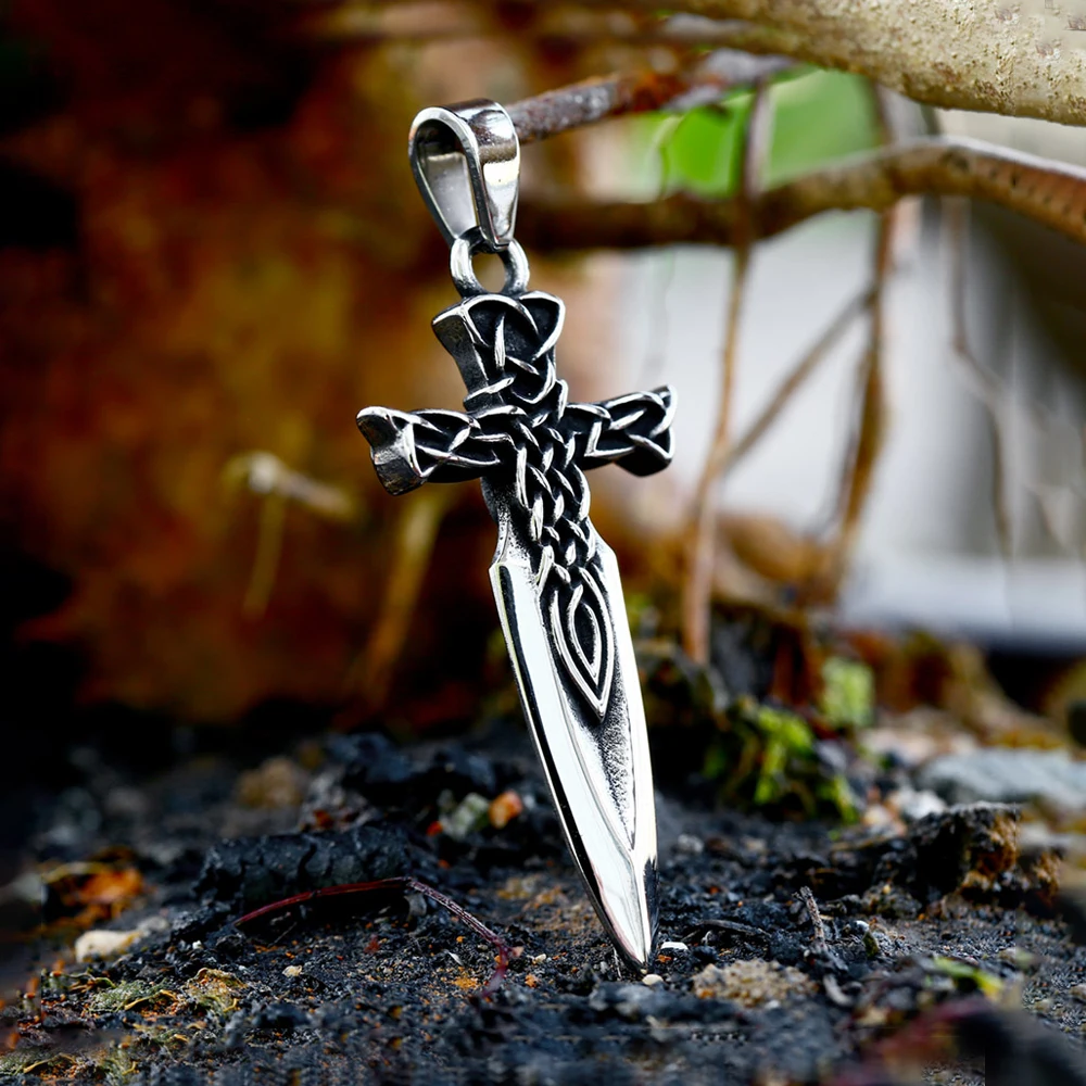 New Design Celtic Knot Sword Pendant for Men 316L Stainless Steel Cool Odin Necklace Punk Retro Fashion Jewelry Gifts Wholesale