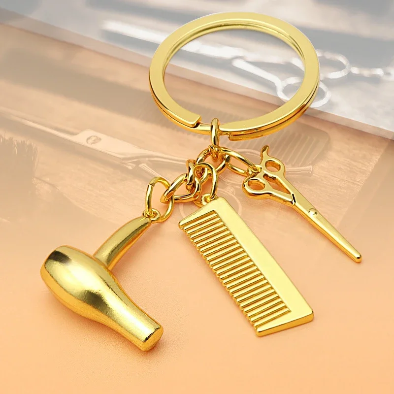 2023 Hair stylist essential hair dryer scissors comb Decorative Keychains Hairdressers Gift Key Rings Hair Dryer Keyring