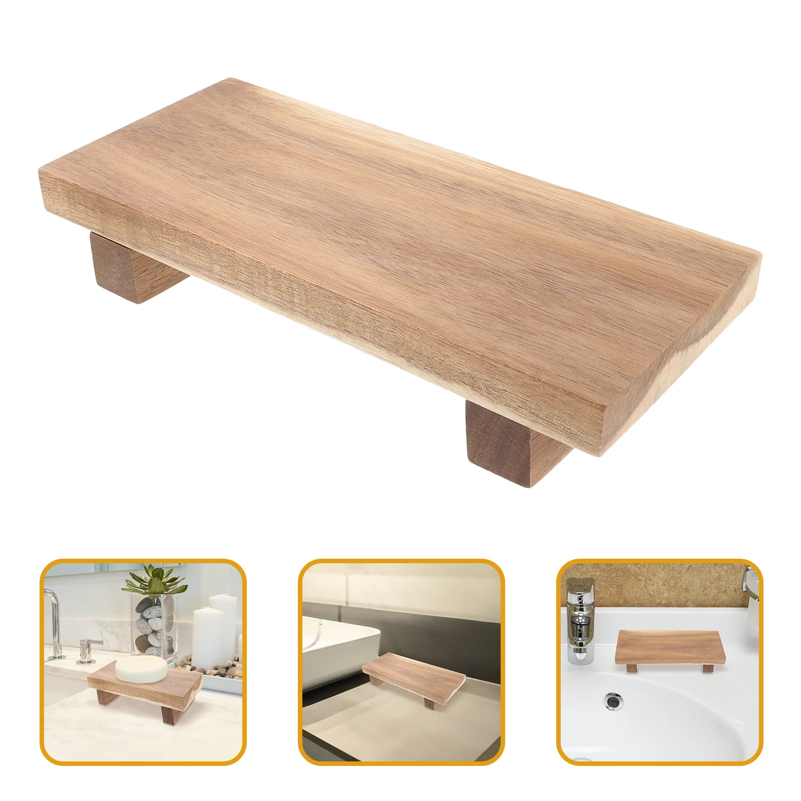 

Wooden Pedestal Stand Multipurpose Rectangular Wood Riser for Bathroom Kitchen Counter Soap Tray and Decoration Display