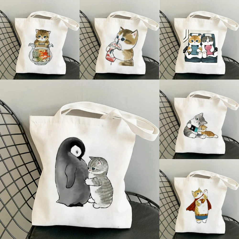 

Kawaii Cat Theme Canvas Tote Bag Casual Shoulder Bag Eco Friendly Bag for Shopping Office Travel Book Yoga Bag Gift Foldable