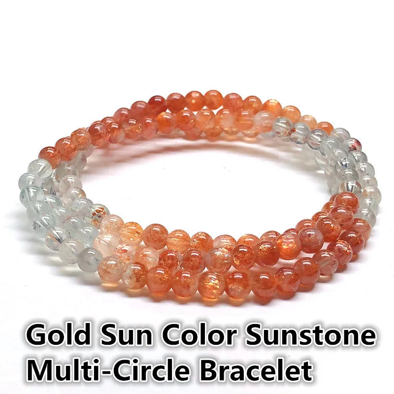 

Natural Gold Sun Color Sunstone Multi-Circle Bracelet DIY Ornament Crystal Three Circles in Arden