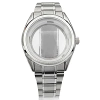 Caja de reloj de 40mm para NH35 NH36, cristal de zafiro, relojes plateados de acero inoxidable sólido, accesorio de movimiento automático