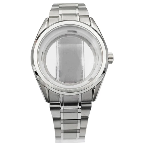 Caja de reloj de 40mm para NH35 NH36, cristal de zafiro, relojes plateados de acero inoxidable sólido, accesorio de movimiento automático