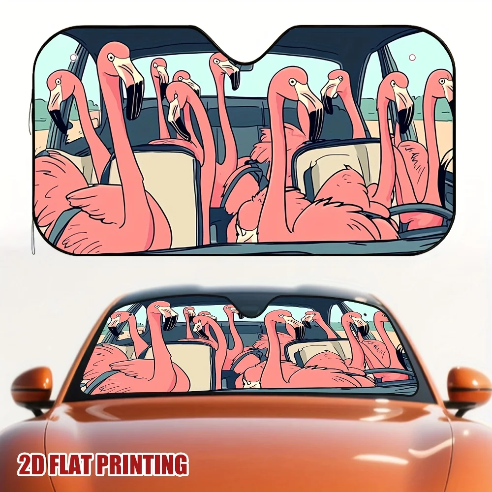 1pc Flamingos On A Road Trip Car Sun Visor, Perfect For Busy City Drivers, Reduces Sunlight Glare, Improving Comfort During Long