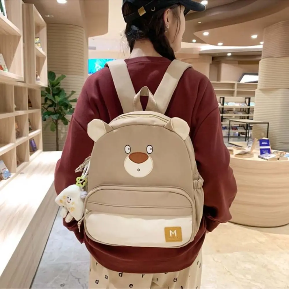 Large Capacity Cute Bear Backpack Canvas Cartoon Bear Kindergarten Schoolbag Adjustable Portable Kids Travel Bag Children's Day