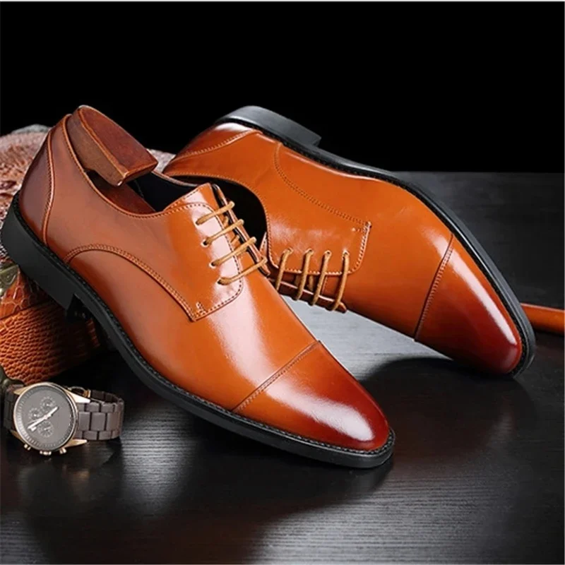 

Classic Man Retro Derby Leather Shoes Lace Up Mens Business Dress Office Shoe Fashion Wedding Party Suit Oxfords British Style