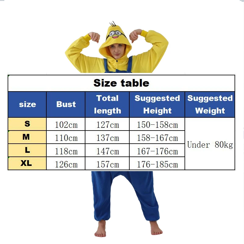 Anime Cartoon Minions Pajamas Jumpsuit Fleece Onesie Adult Home Clothes Halloween Costume Dress Up Party Clothing Surprise Gift